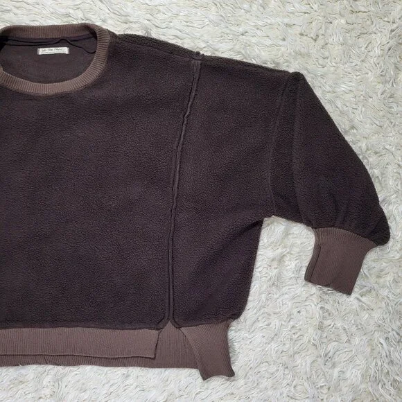 Free People Cozy Camden Sweatshirt Pullover We The Free Fuzzy Brown Walnut XL - Picture 3 of 13